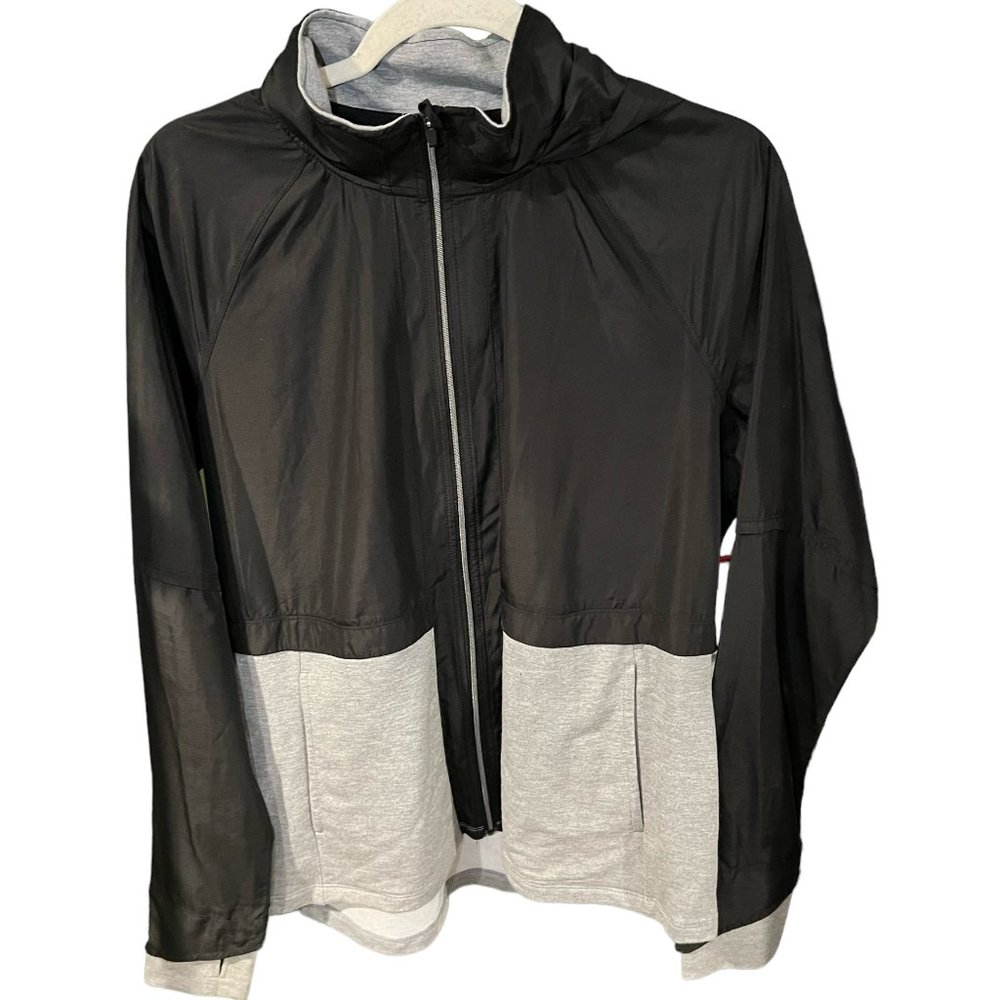 Avia Mens Jacket Full Zip Up Mock Neck Hoodie Lightweight Black/Gray Medium